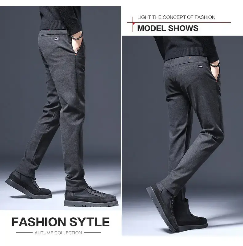 Men's Brushed Straight Leg Trousers Black High End Business — feature 19