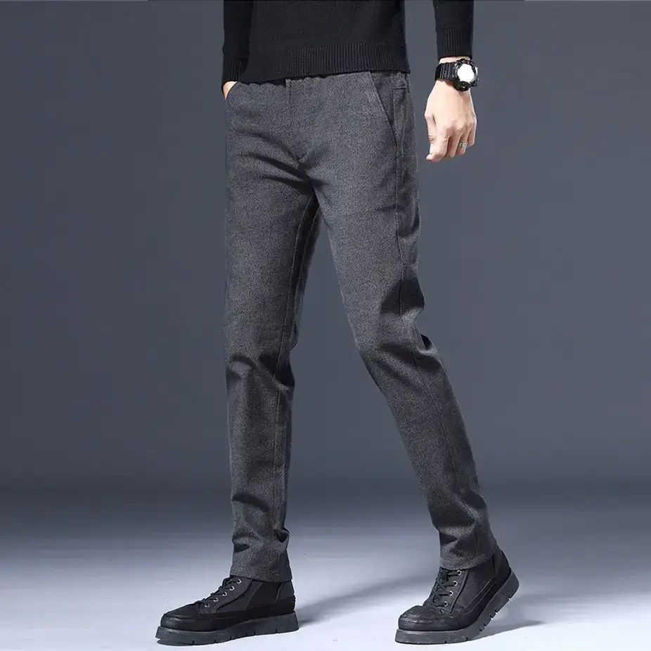 Men's Brushed Straight Leg Trousers Black High End Business