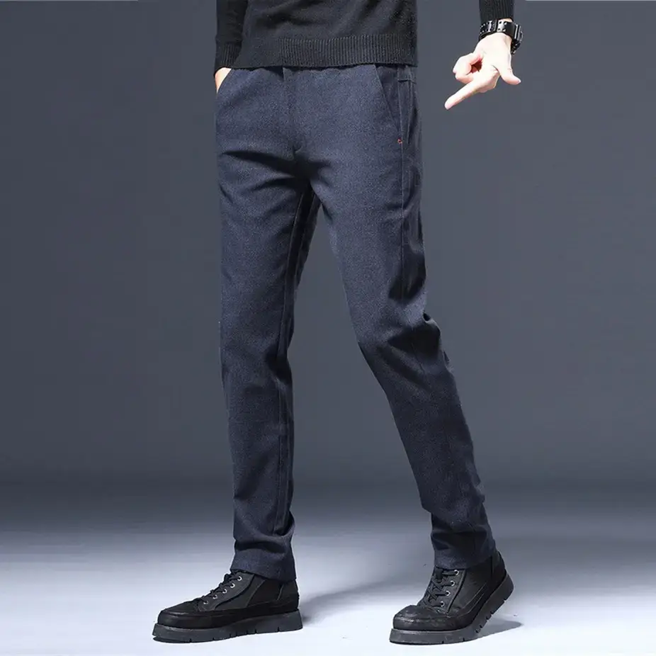 Men's Brushed Straight Leg Trousers Black High End Business
