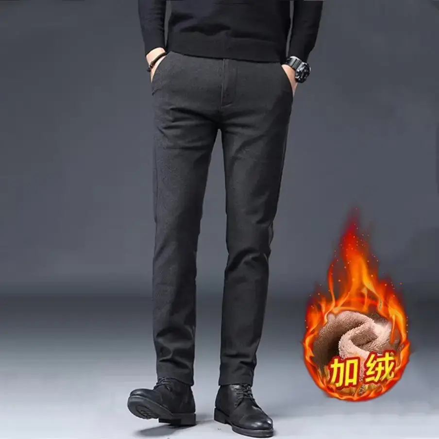 Men's Brushed Straight Leg Trousers Black High End Business