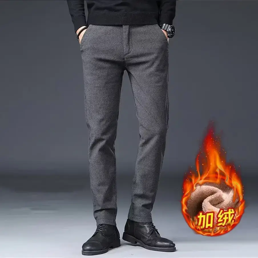 Men's Brushed Straight Leg Trousers Black High End Business