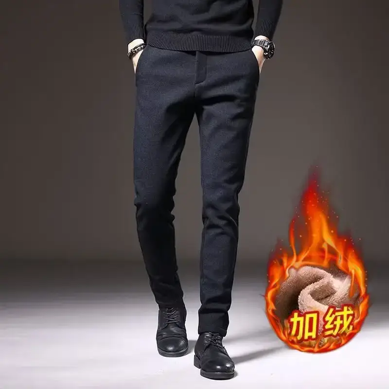 Men's Brushed Straight Leg Trousers Black High End Business