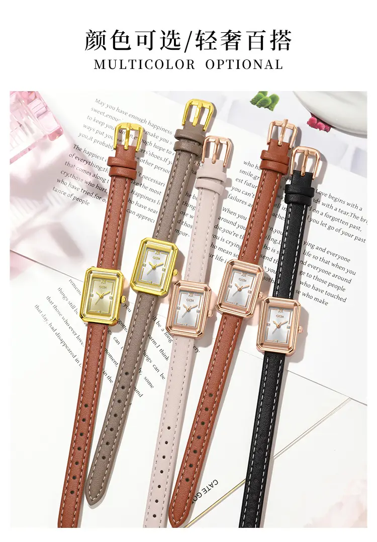 Gold Korean Style Women's Watch with Brown Leather Band — feature 6