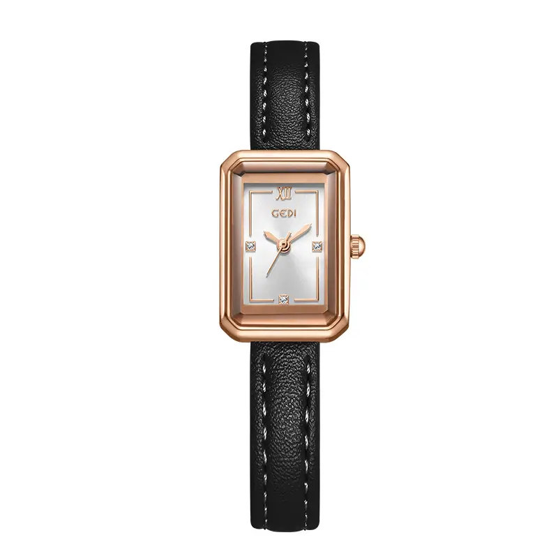 Gold Korean Style Women's Watch with Brown Leather Band