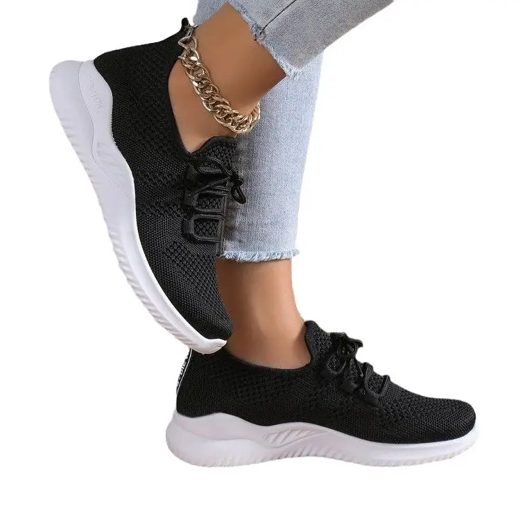 Women's Black Mesh Running Sneakers Low Heel