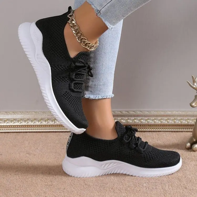 Women's Black Mesh Running Sneakers Low Heel — feature 5