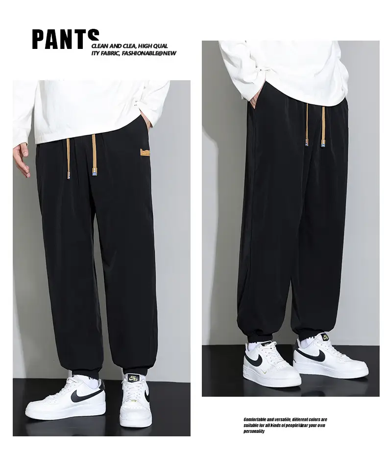 Men's Black Sweatpants Drapey Wide Leg Sports Casual — feature 13