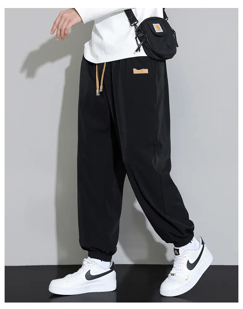 Men's Black Sweatpants Drapey Wide Leg Sports Casual — feature 15