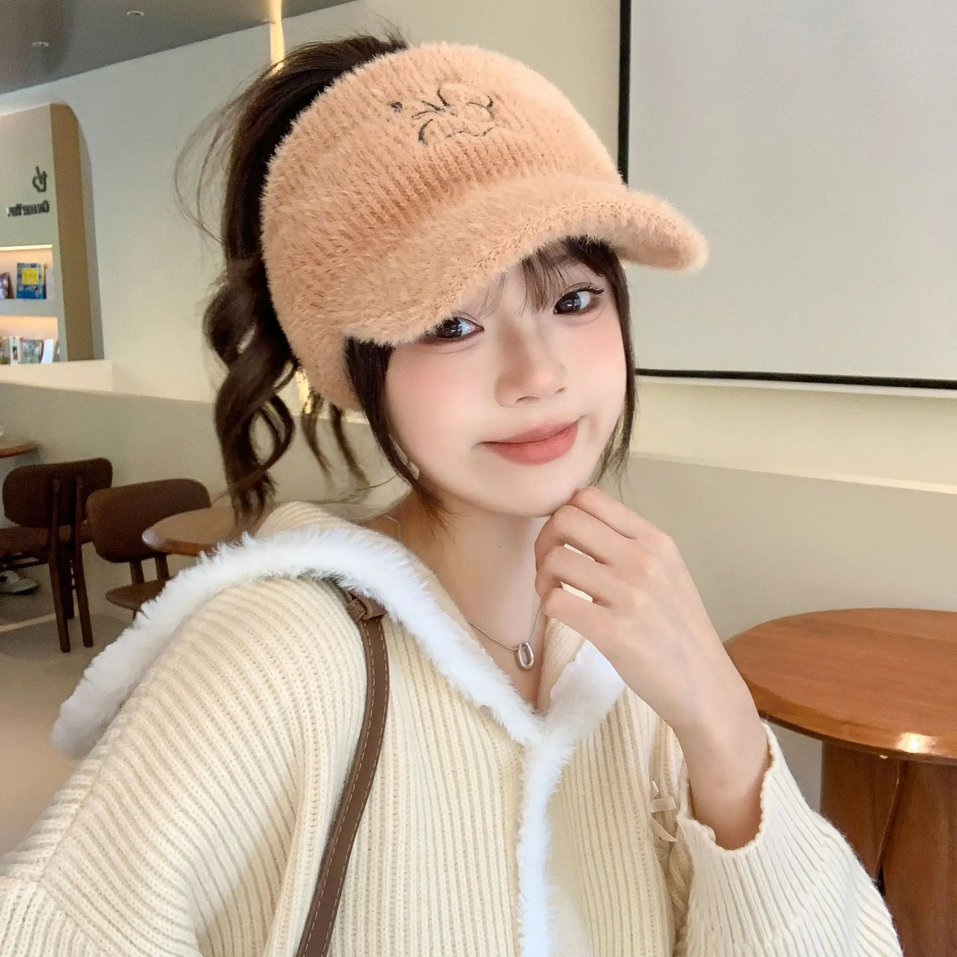 Women Fleece Knitted Winter Hat with Rabbit Ear Design - Image 6