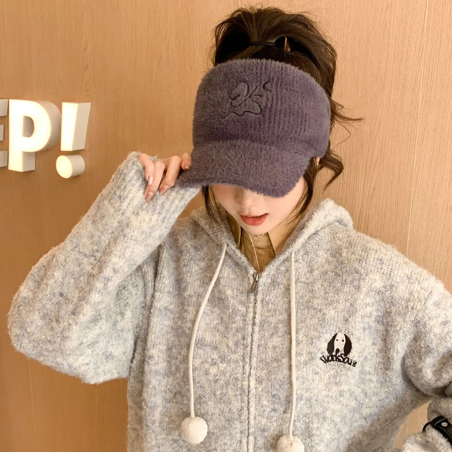 Women Fleece Knitted Winter Hat with Rabbit Ear Design - Image 8