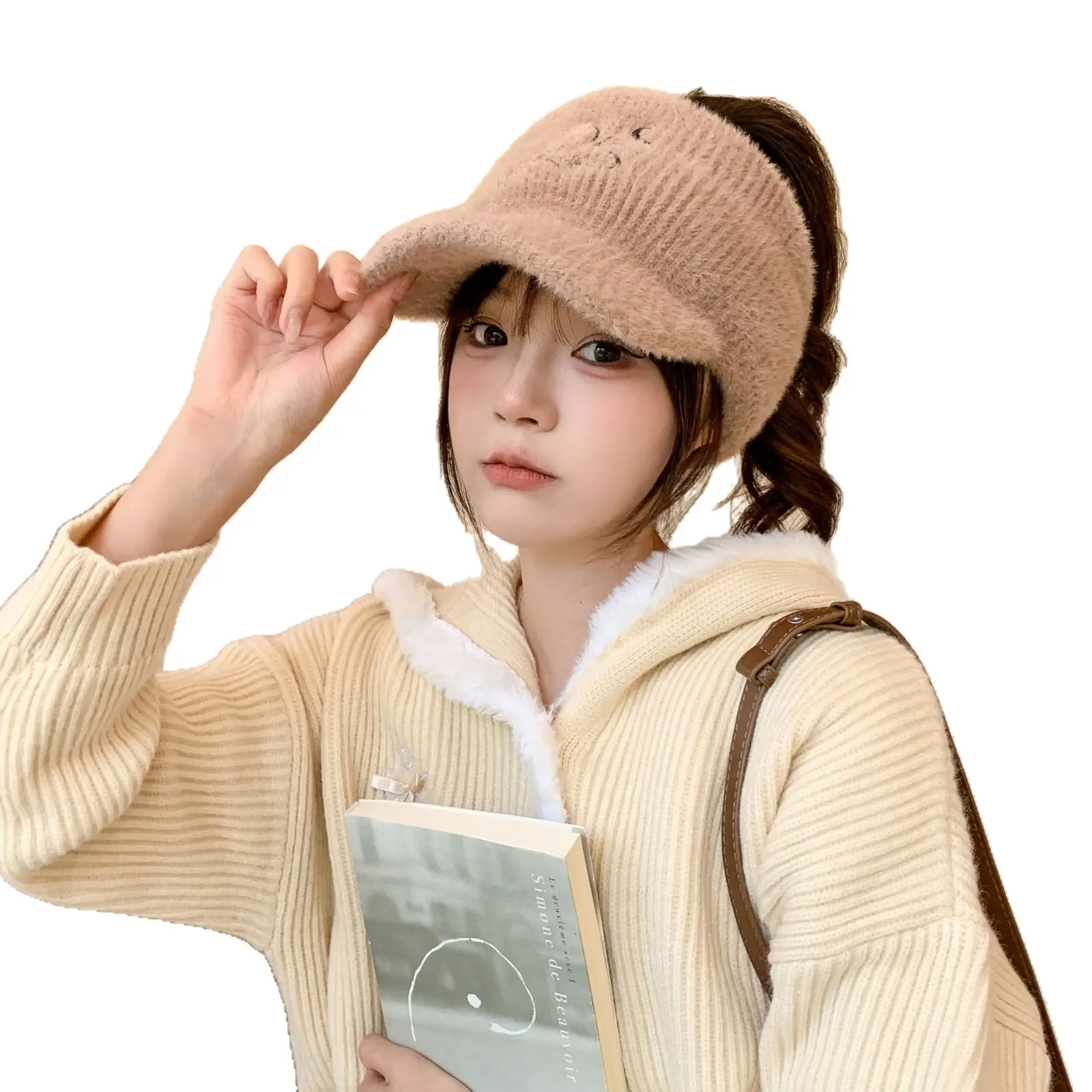 Women Fleece Knitted Winter Hat with Rabbit Ear Design - Image 9