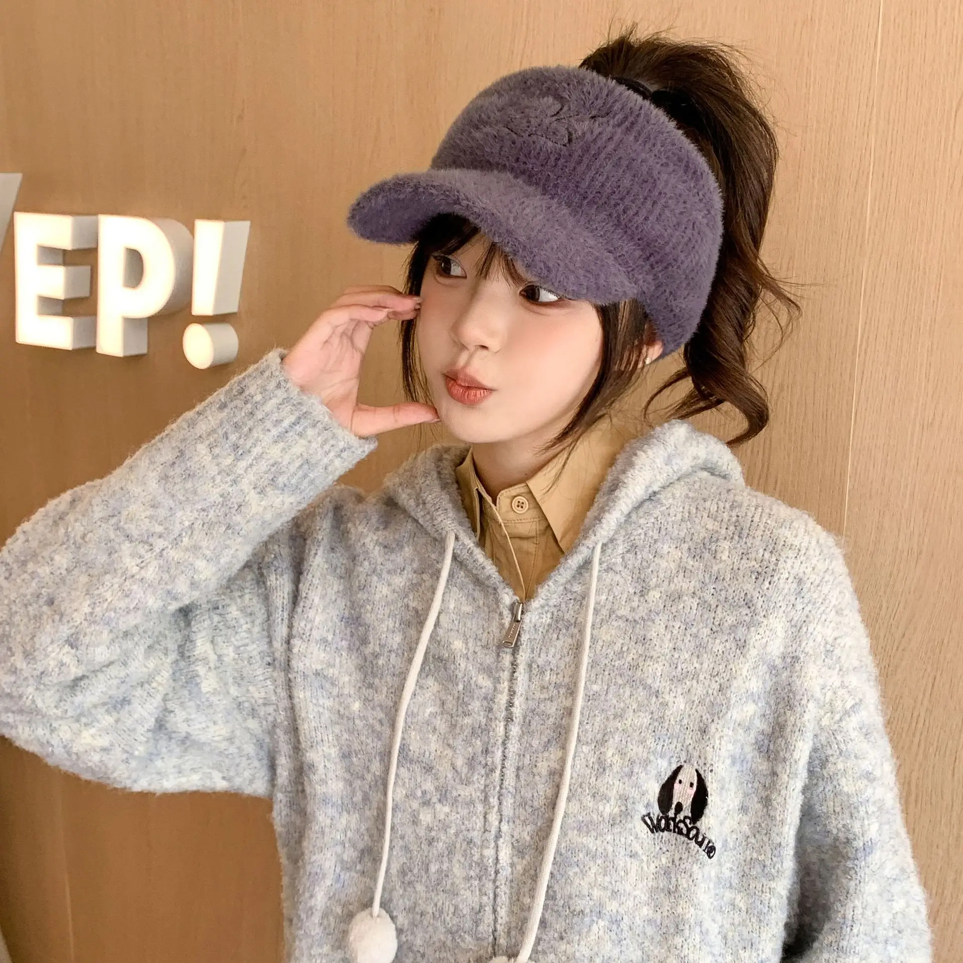 Women Fleece Knitted Winter Hat with Rabbit Ear Design — feature 10