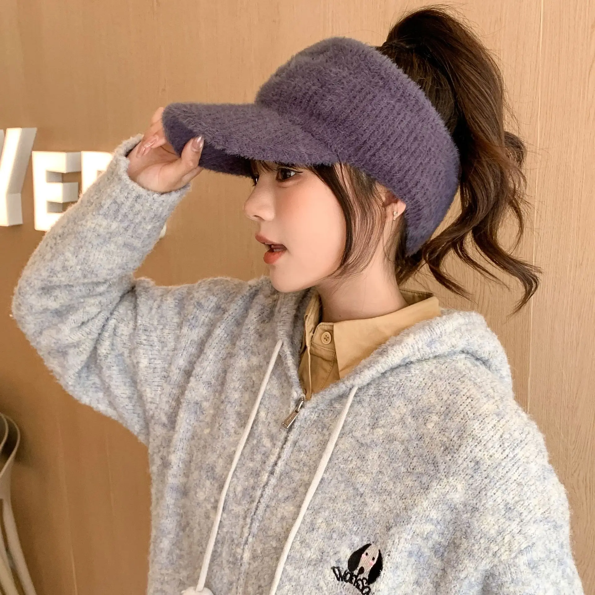 Women Fleece Knitted Winter Hat with Rabbit Ear Design — feature 11