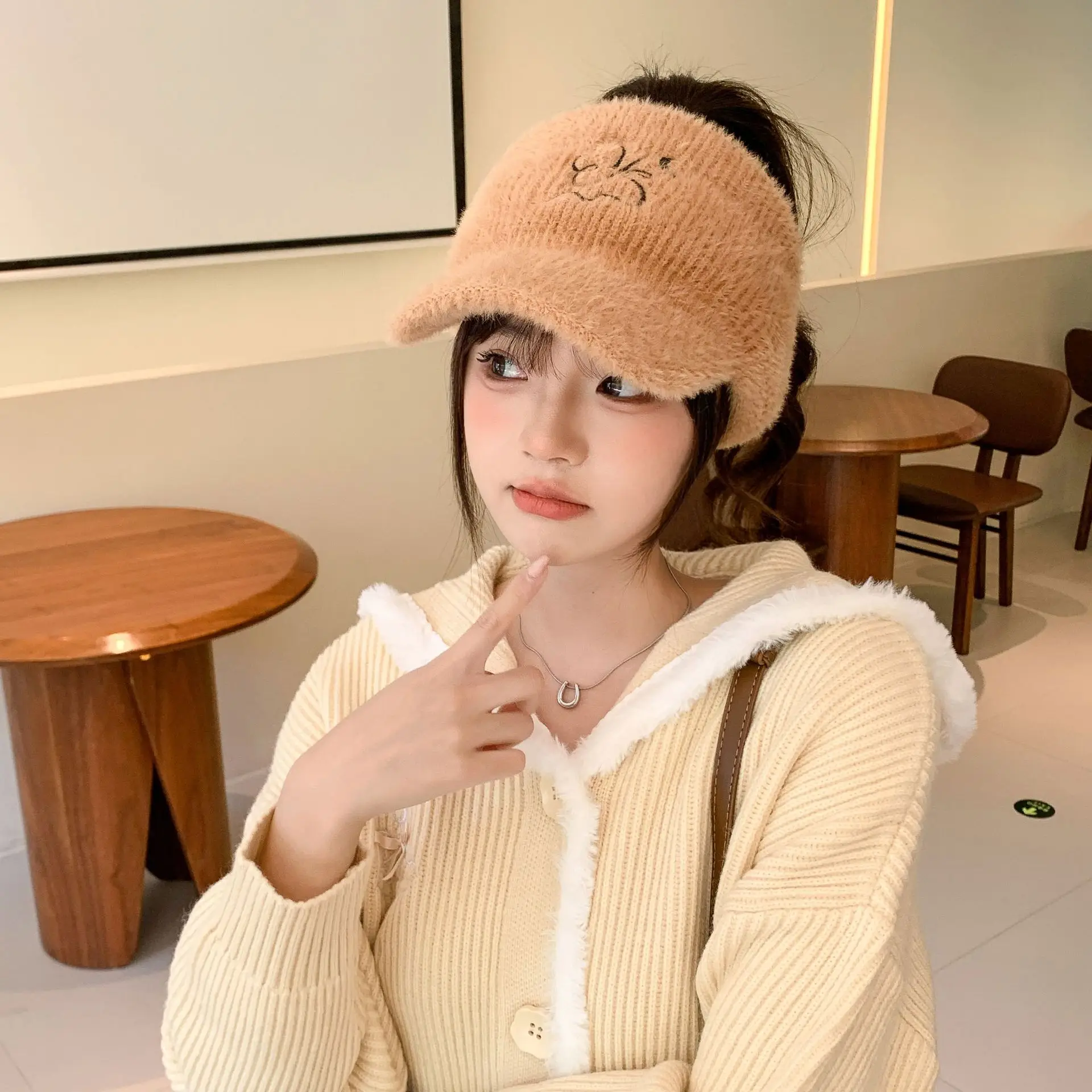 Women Fleece Knitted Winter Hat with Rabbit Ear Design — feature 13