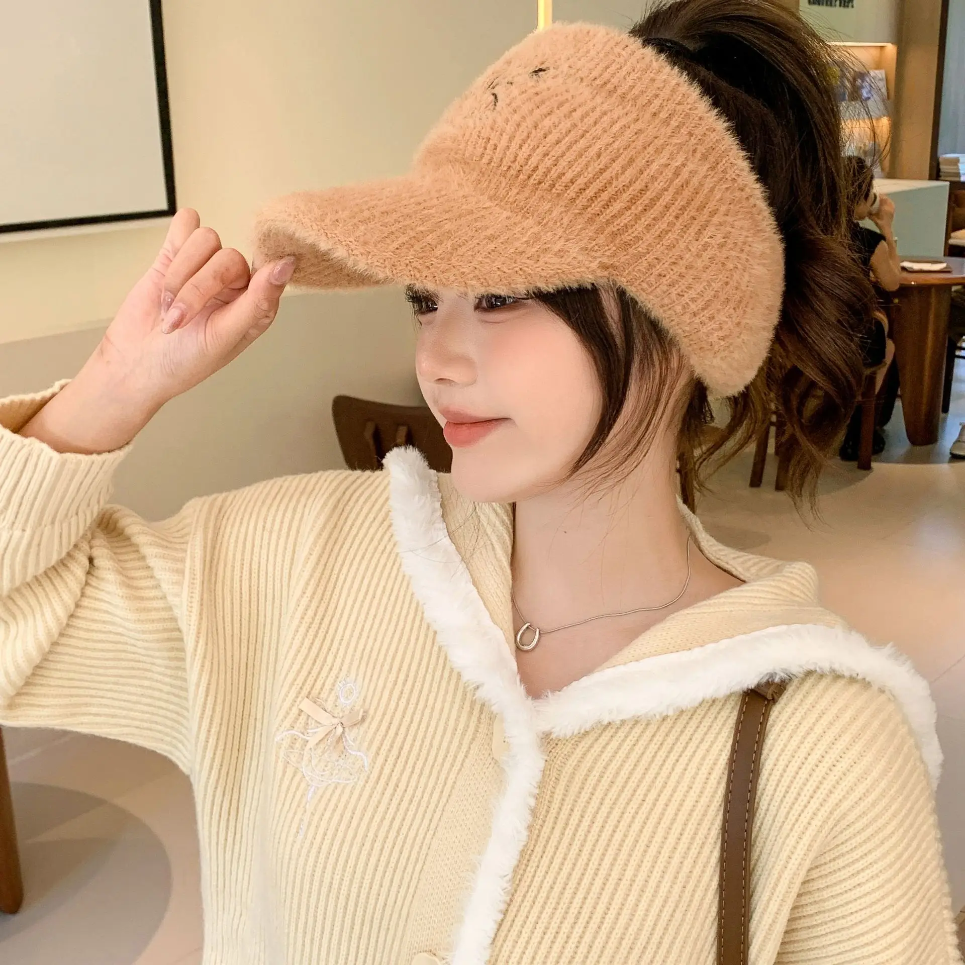 Women Fleece Knitted Winter Hat with Rabbit Ear Design — feature 14