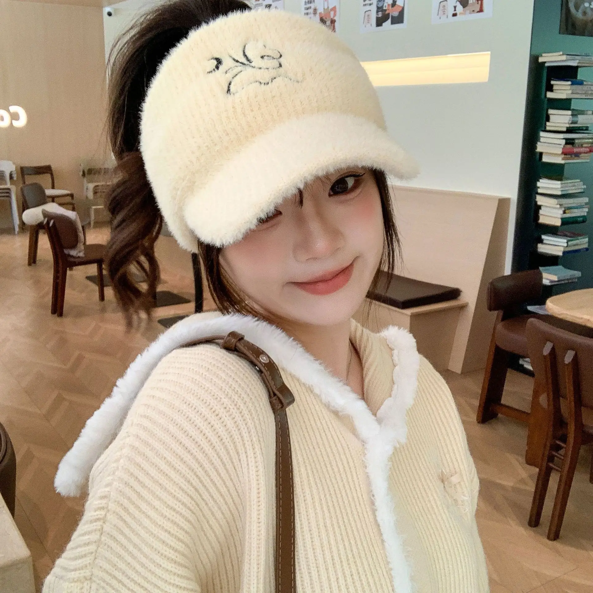 Women Fleece Knitted Winter Hat with Rabbit Ear Design — feature 17