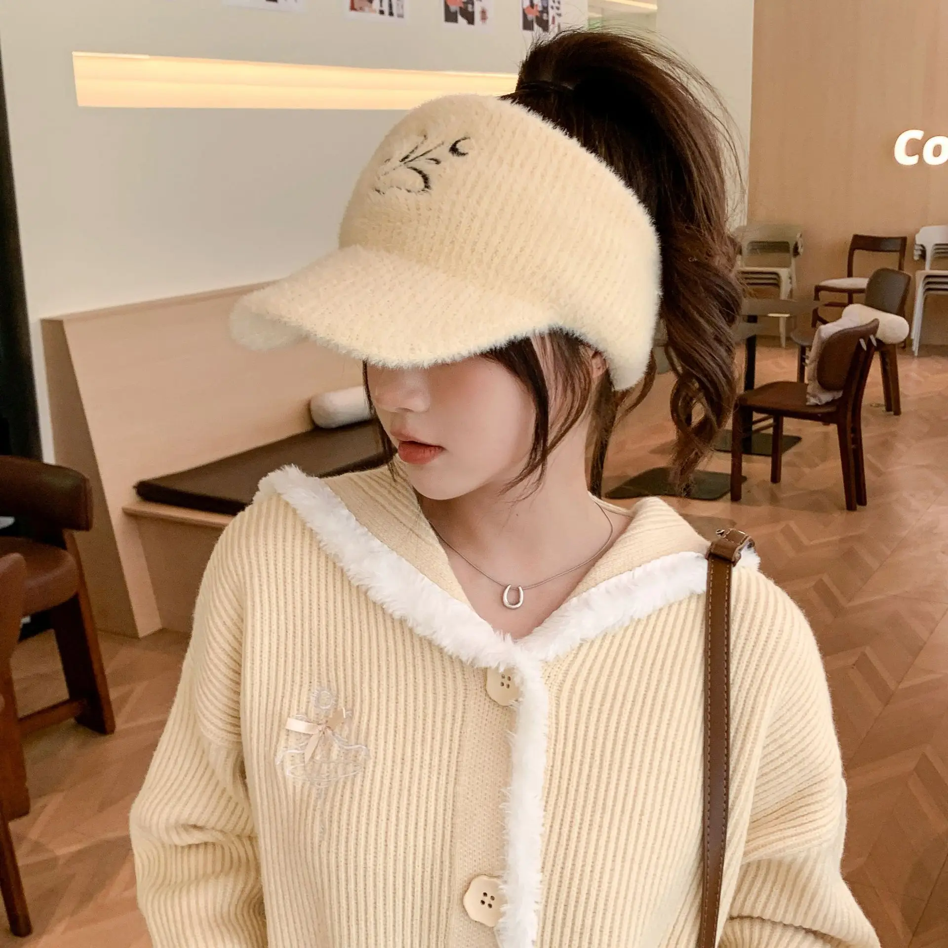 Women Fleece Knitted Winter Hat with Rabbit Ear Design — feature 19