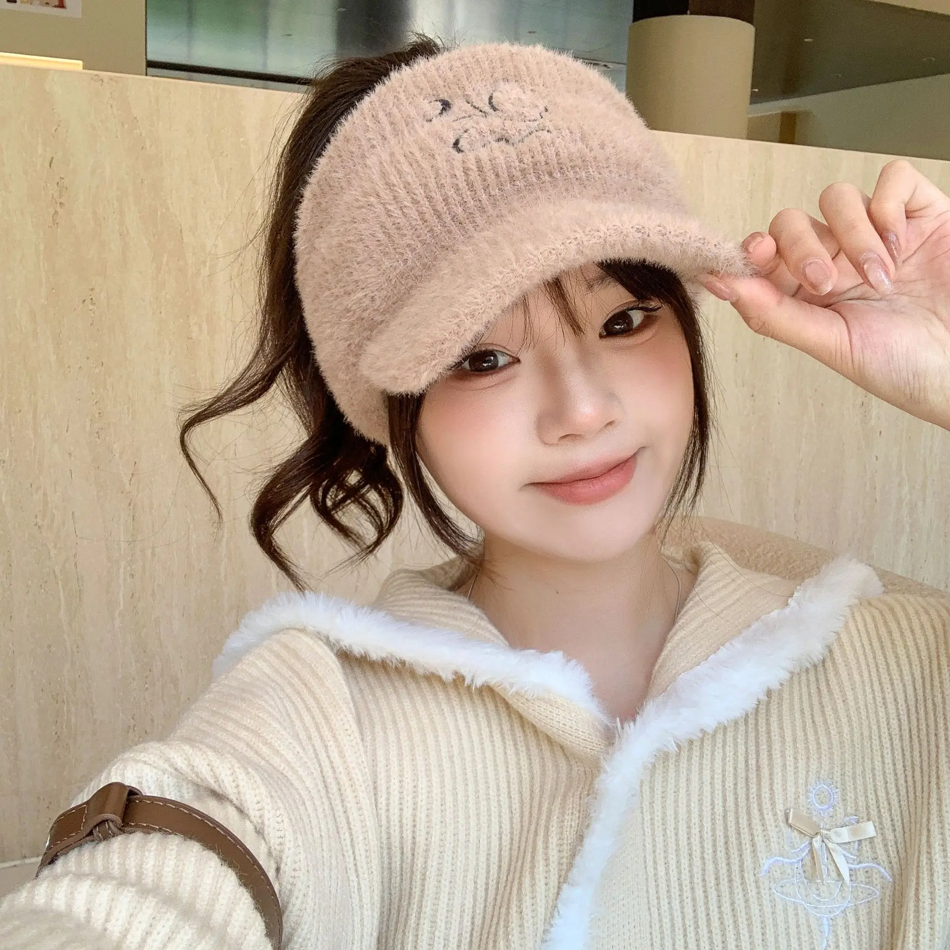 Women Fleece Knitted Winter Hat with Rabbit Ear Design — feature 4