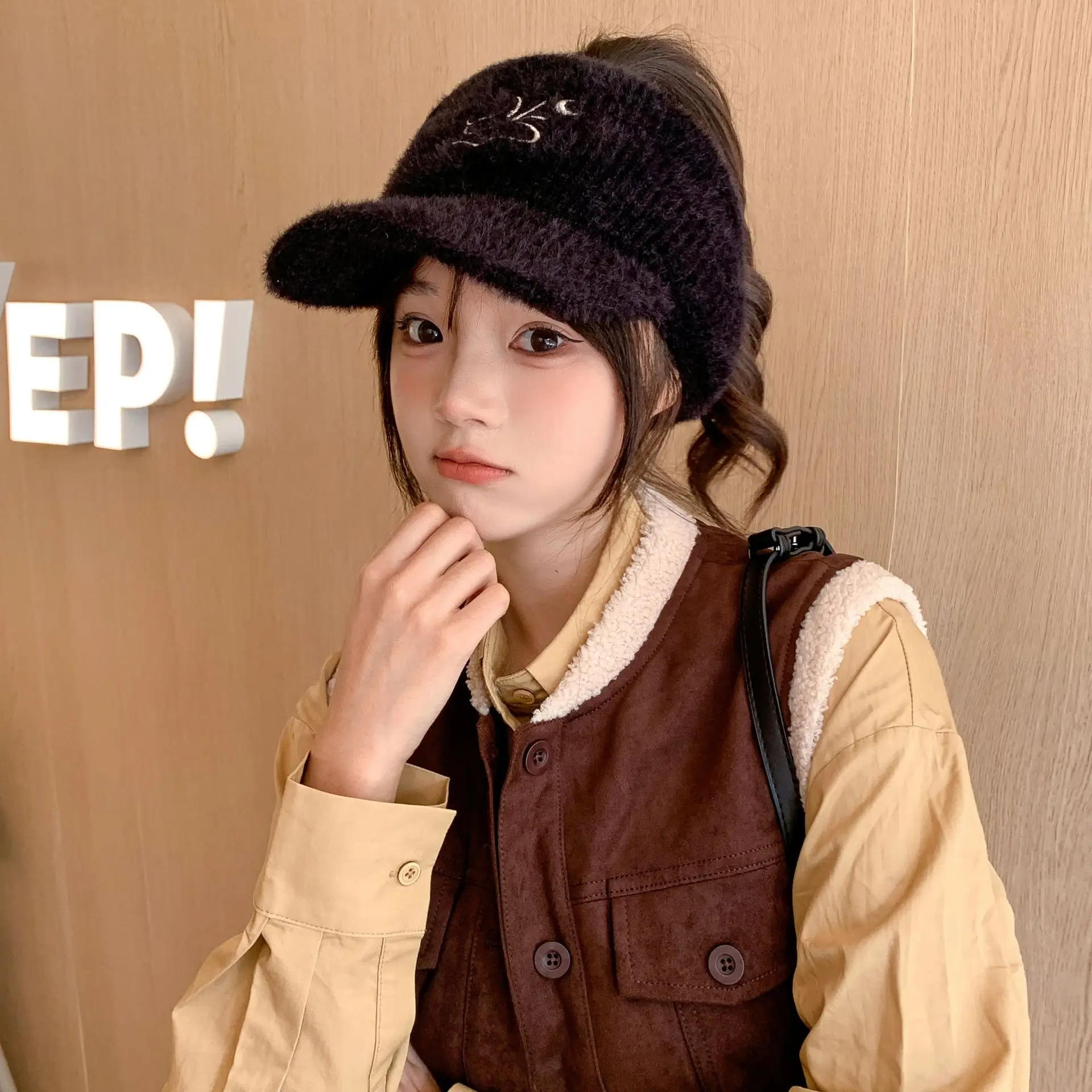 Women Fleece Knitted Winter Hat with Rabbit Ear Design — feature 5