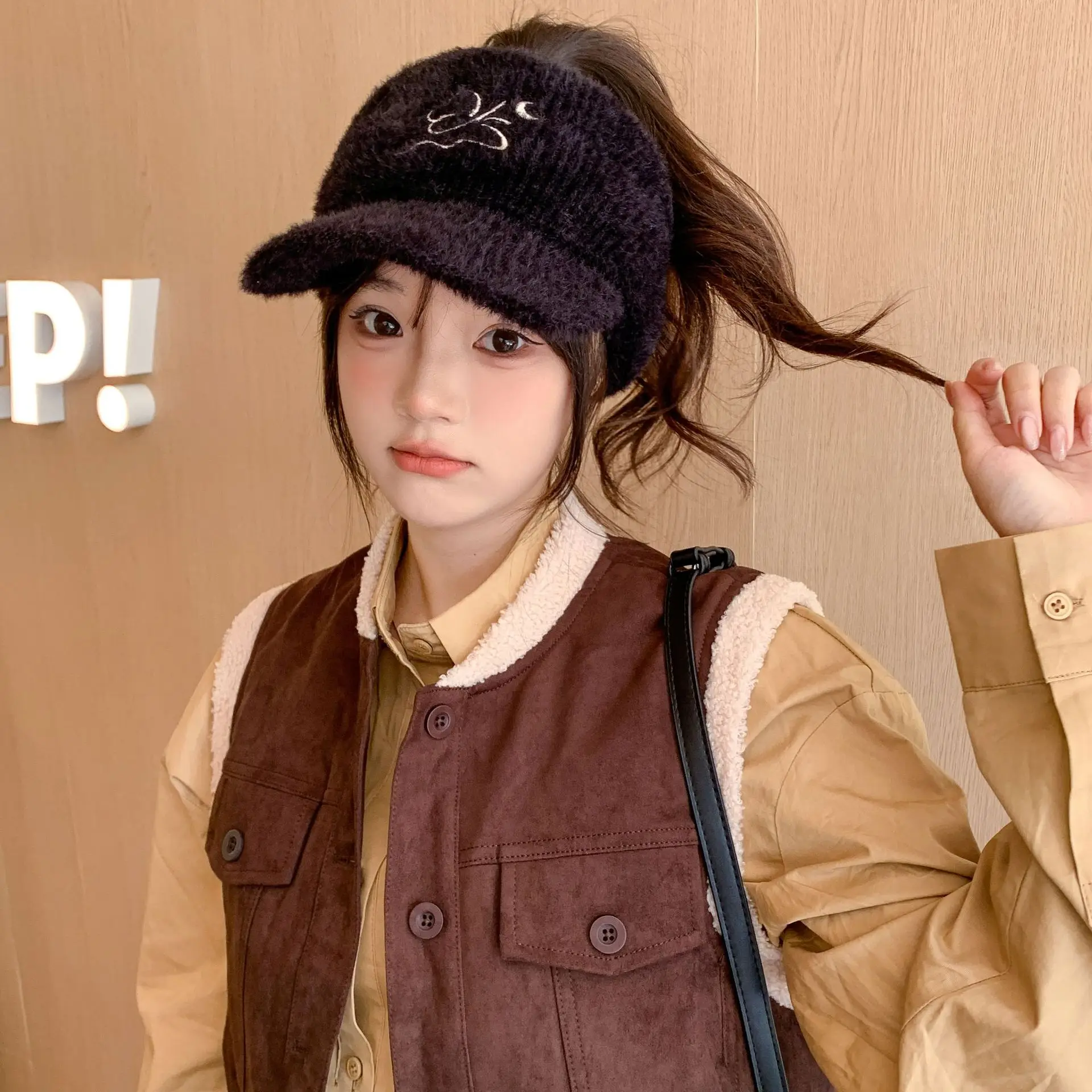 Women Fleece Knitted Winter Hat with Rabbit Ear Design — feature 6