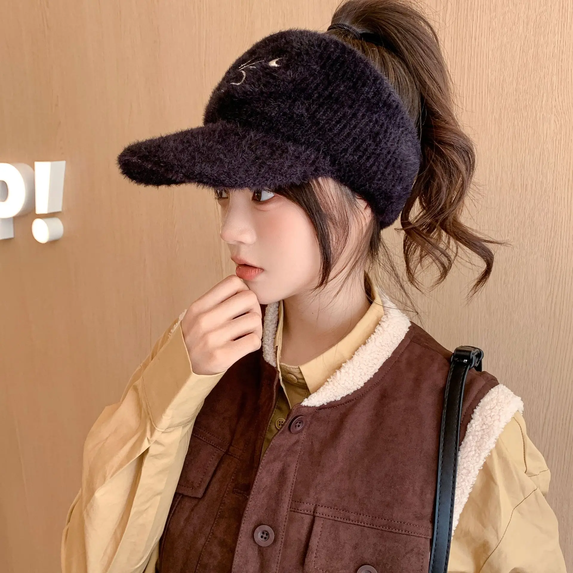 Women Fleece Knitted Winter Hat with Rabbit Ear Design — feature 7