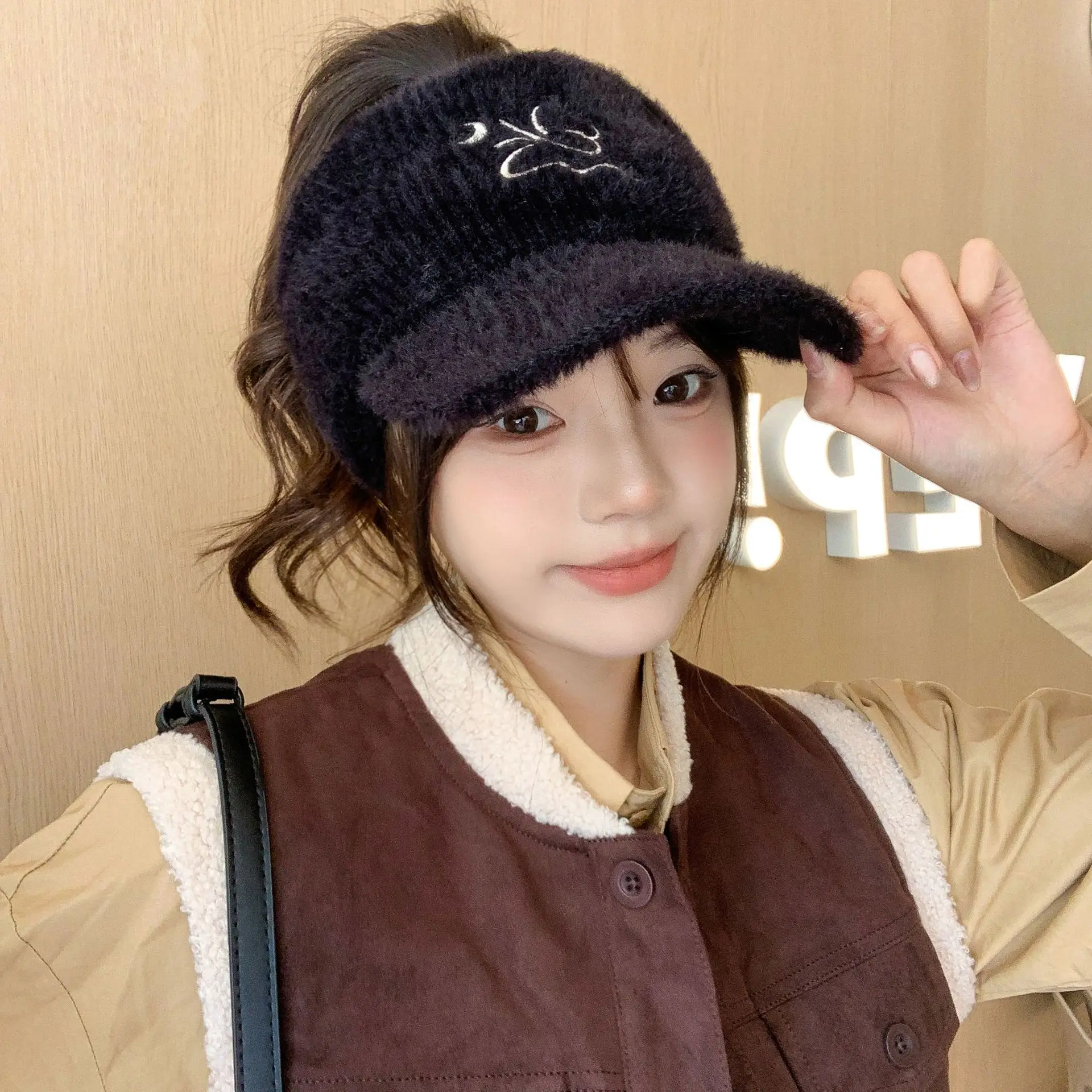 Women Fleece Knitted Winter Hat with Rabbit Ear Design — feature 8