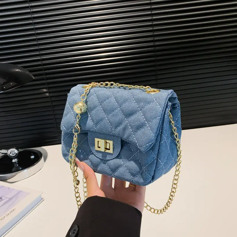 Blue Quilted Shoulder Crossbody Bag for Women - Image 6