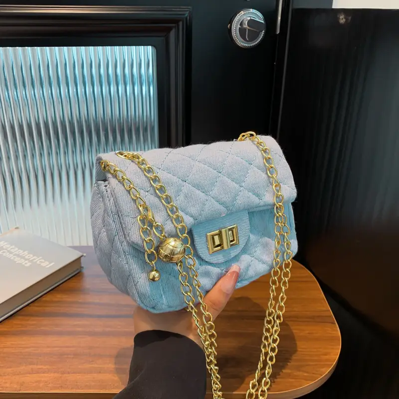 Blue Quilted Shoulder Crossbody Bag for Women - Image 7