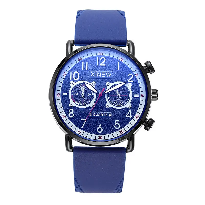 Xinew Quartz Men's Blue Dial Chronograph Watch Brown Strap - Image 8