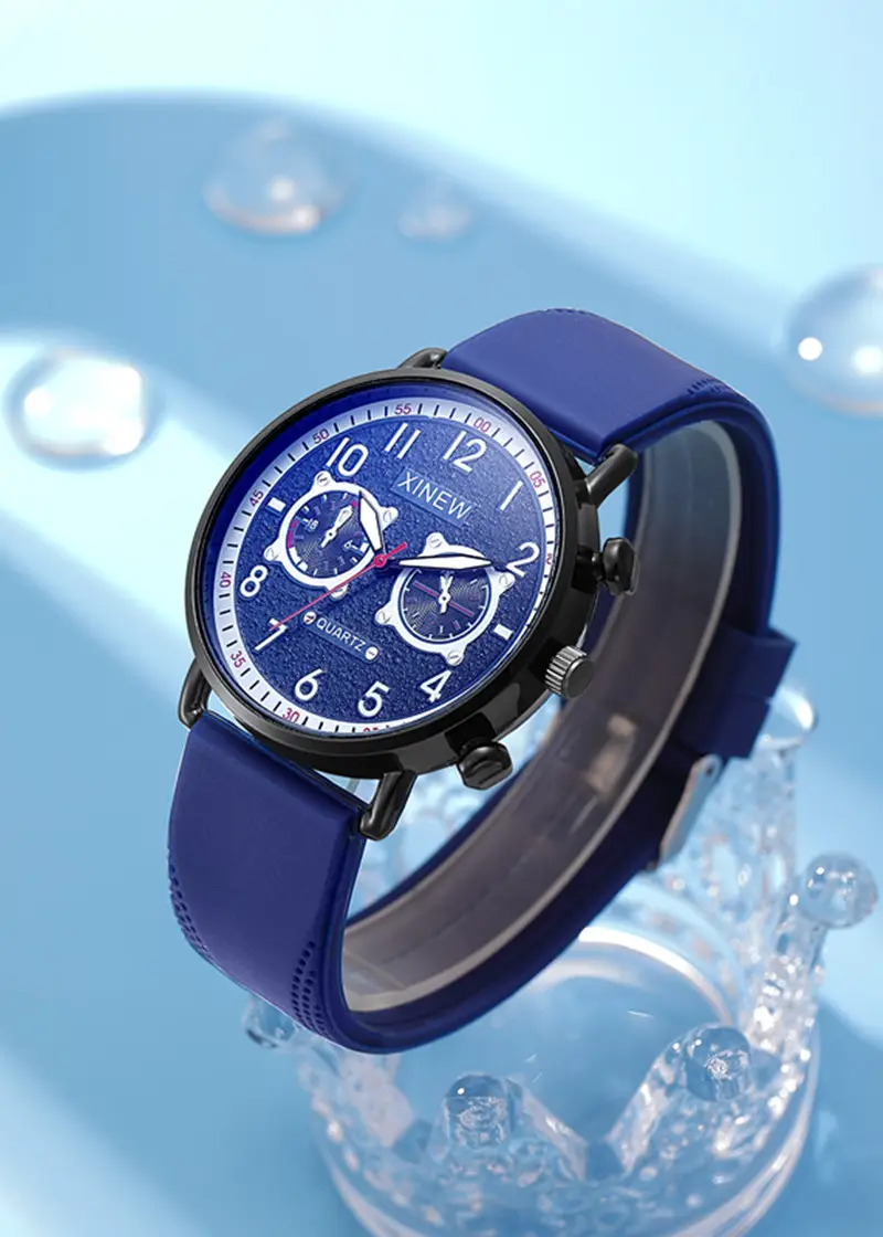 Xinew Quartz Men's Blue Dial Chronograph Watch Brown Strap — feature 21