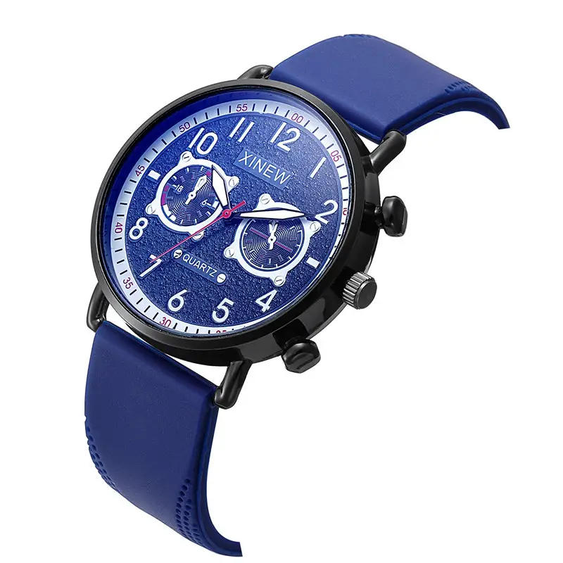 Xinew Quartz Men's Blue Dial Chronograph Watch Brown Strap — feature 5