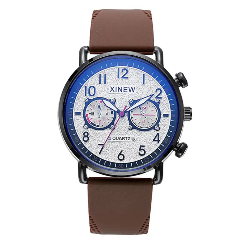 Xinew Quartz Men's Blue Dial Chronograph Watch Brown Strap - Image 10