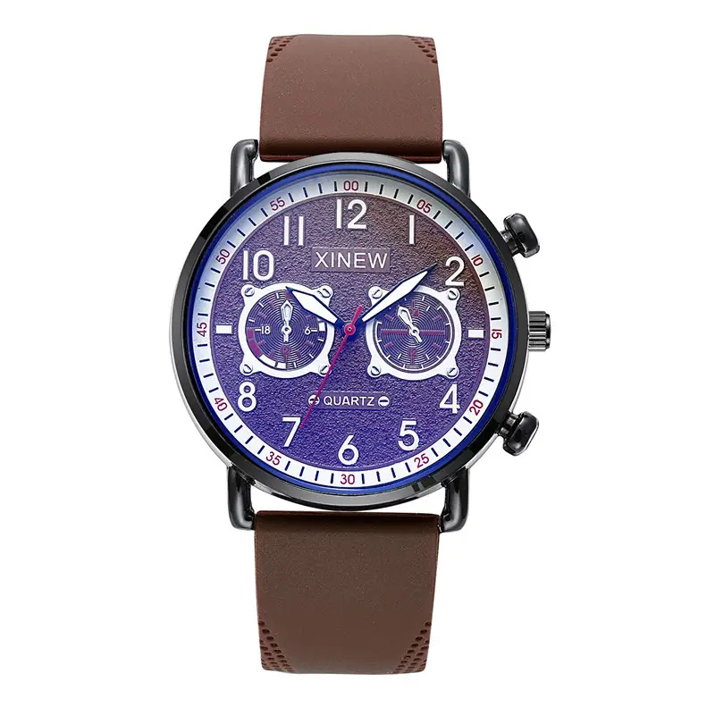 Xinew Quartz Men's Blue Dial Chronograph Watch Brown Strap - Image 11