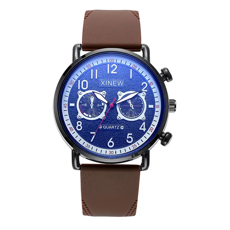 Xinew Quartz Men's Blue Dial Chronograph Watch Brown Strap - Image 12