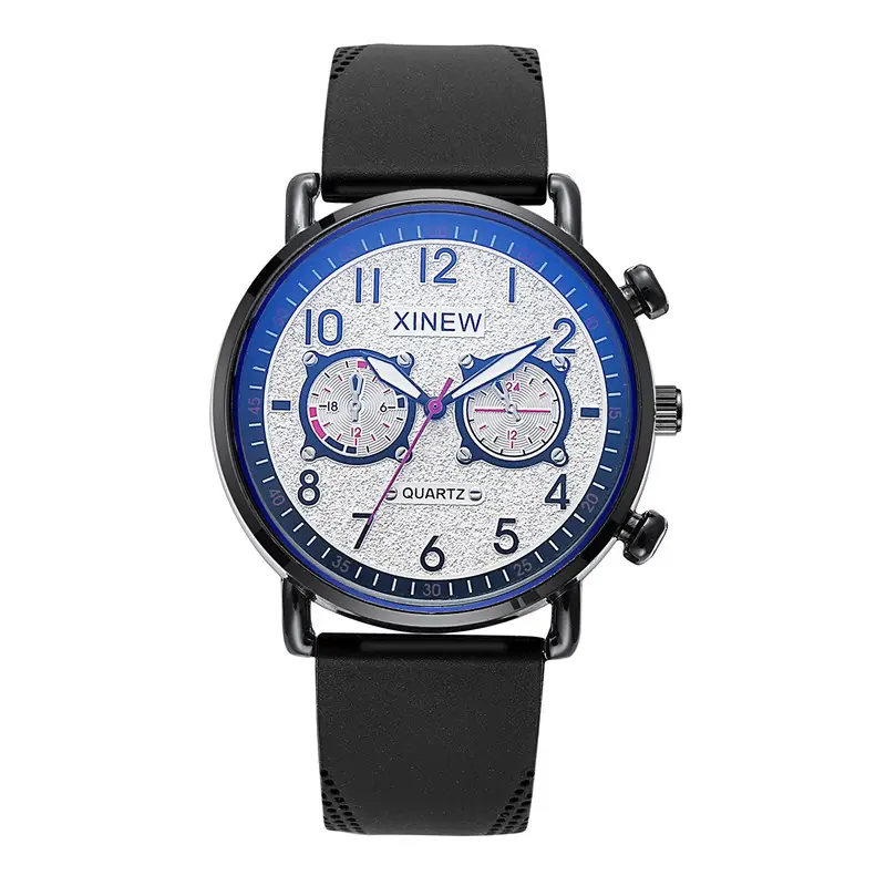 Xinew Quartz Men's Blue Dial Chronograph Watch Brown Strap - Image 2