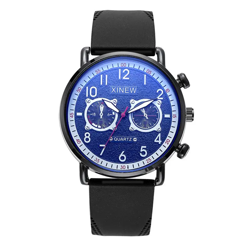 Xinew Quartz Men's Blue Dial Chronograph Watch Brown Strap - Image 4