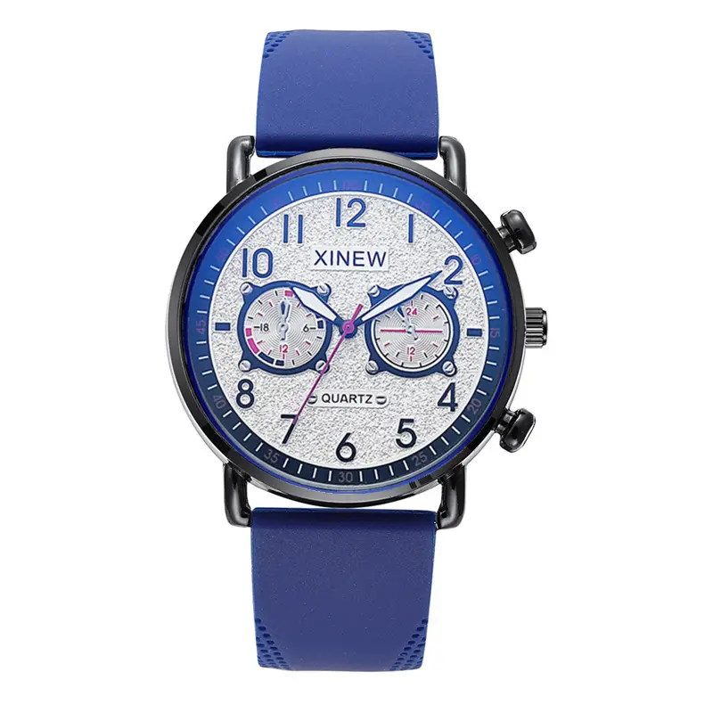Xinew Quartz Men's Blue Dial Chronograph Watch Brown Strap - Image 6