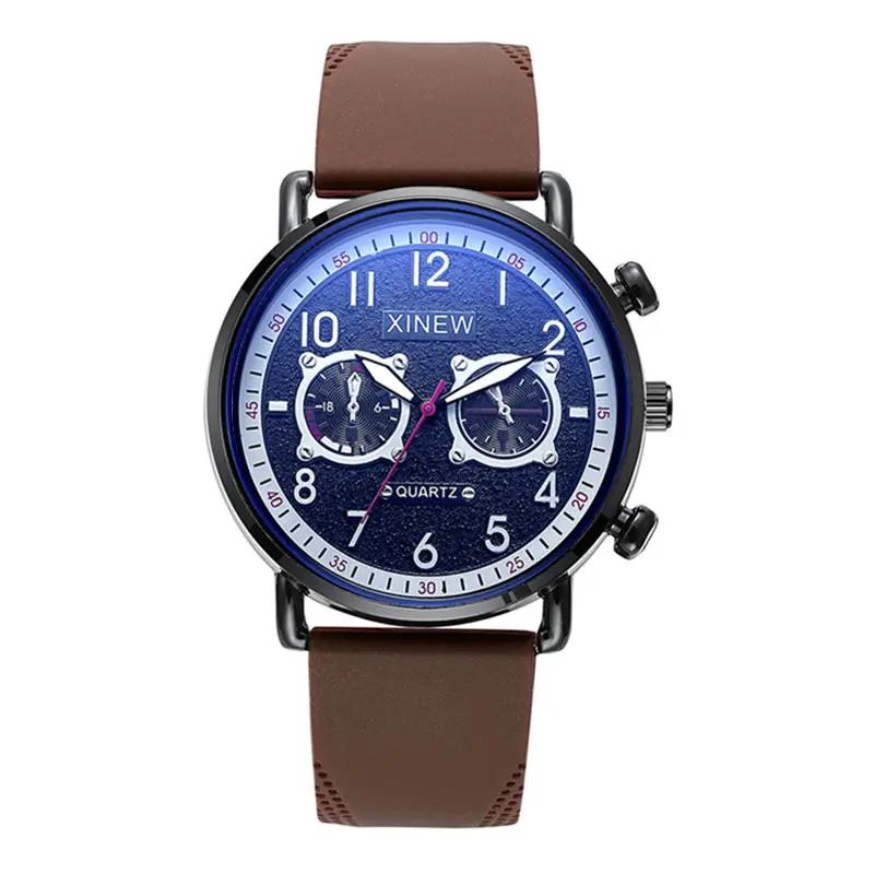 Xinew Quartz Men's Blue Dial Chronograph Watch Brown Strap - Image 9