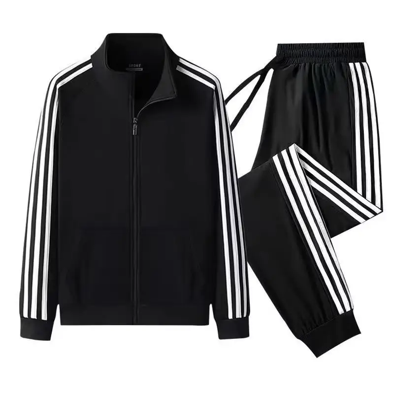 Men's Black 3 Bar Track Suit with White Stripes