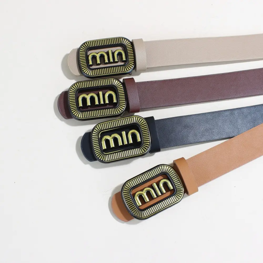 Women's Black Leather Belt with Vintage Gold Min Buckle - Image 9