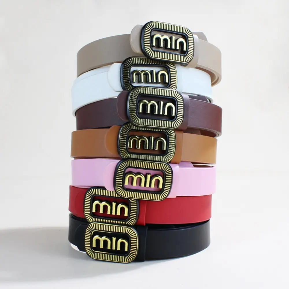 Women's Black Leather Belt with Vintage Gold Min Buckle - Image 10