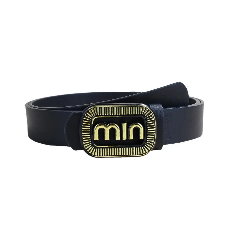 Women's Black Leather Belt with Vintage Gold Min Buckle - Image 12