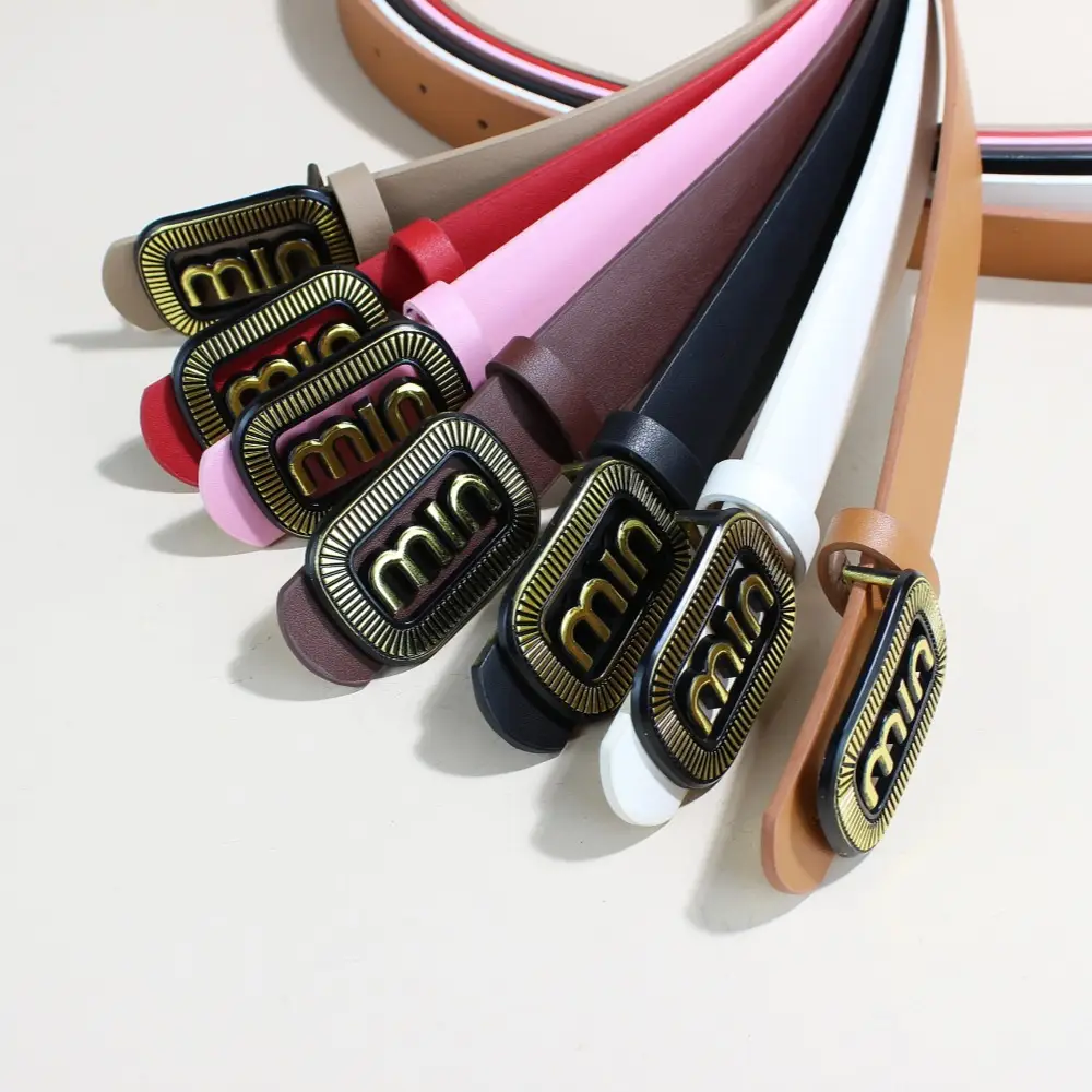 Women's Black Leather Belt with Vintage Gold Min Buckle — feature 4