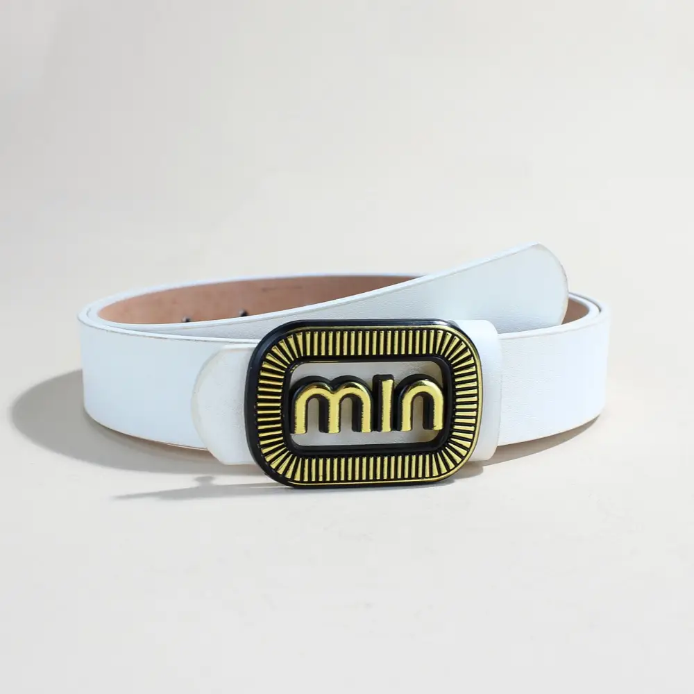 Women's Black Leather Belt with Vintage Gold Min Buckle - Image 2