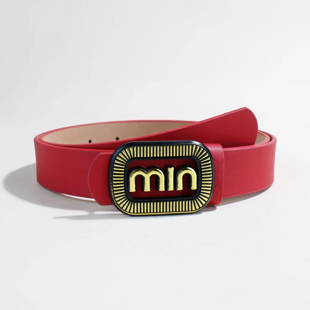 Women's Black Leather Belt with Vintage Gold Min Buckle - Image 3