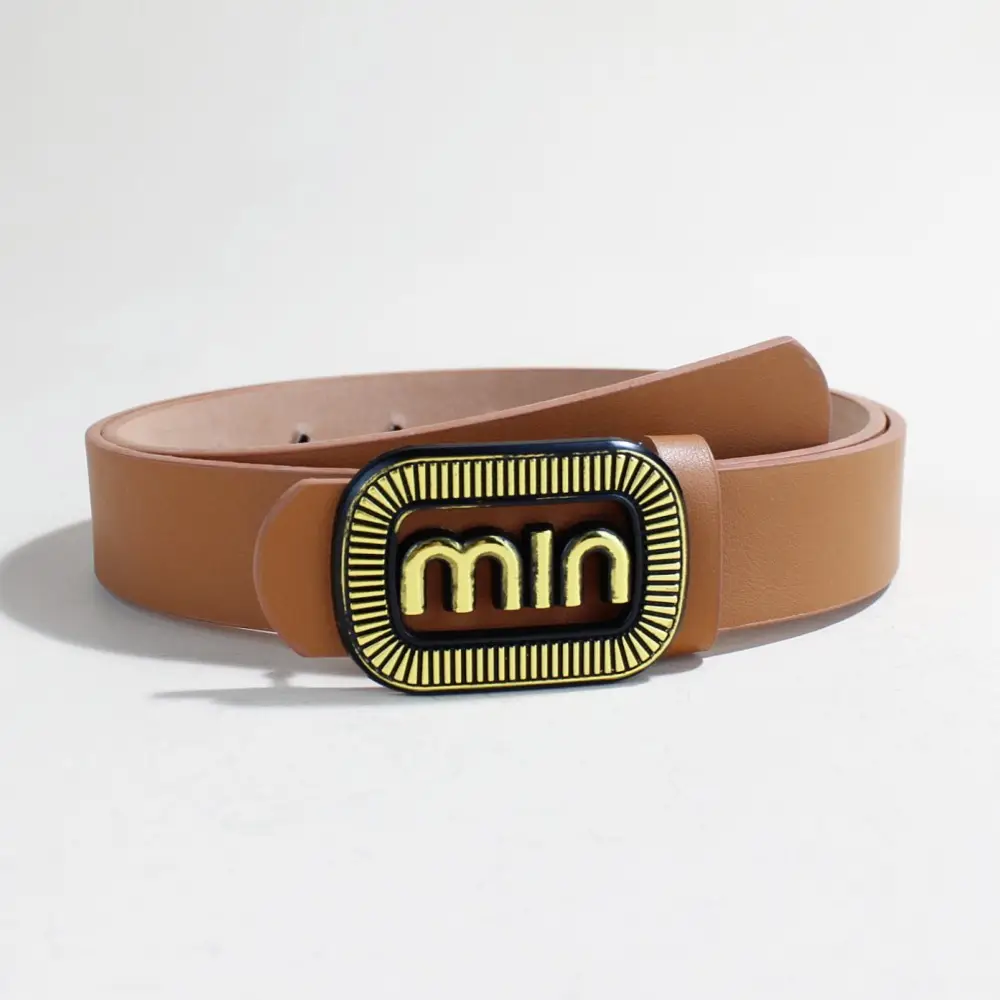 Women's Black Leather Belt with Vintage Gold Min Buckle - Image 4