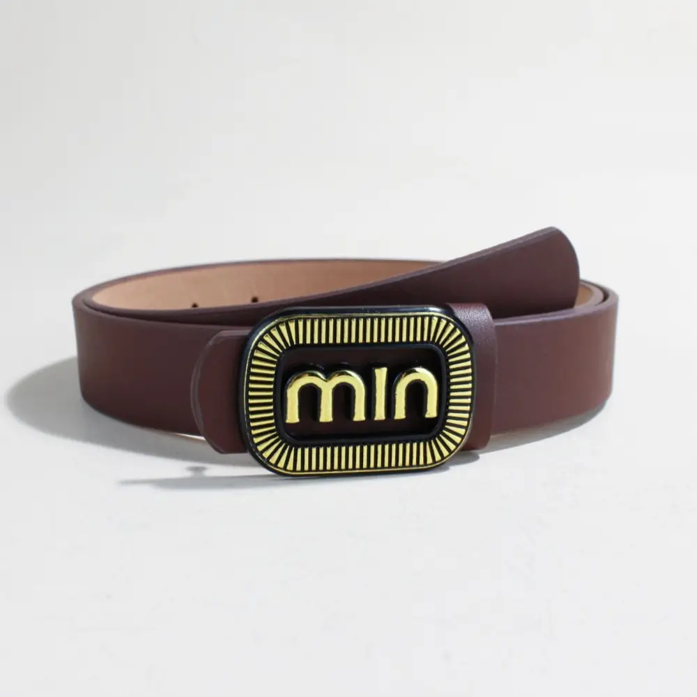 Women's Black Leather Belt with Vintage Gold Min Buckle - Image 5
