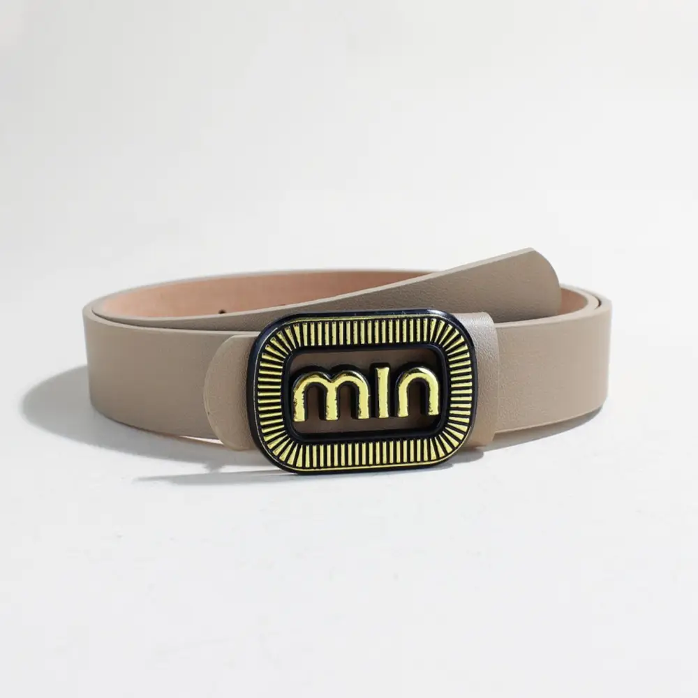 Women's Black Leather Belt with Vintage Gold Min Buckle - Image 6