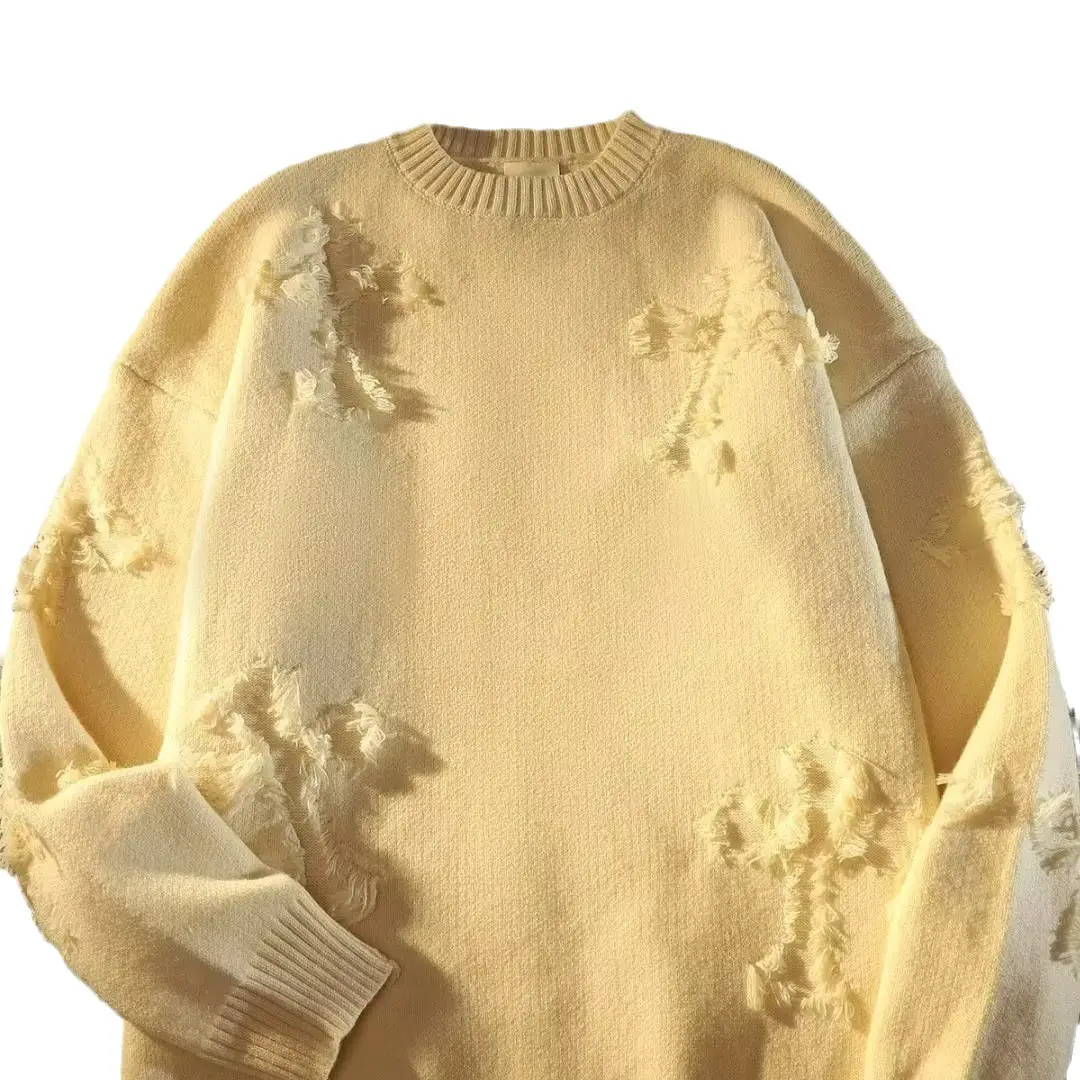 Men's Black Rippled Crewneck Sweater Winter Wear - Image 6