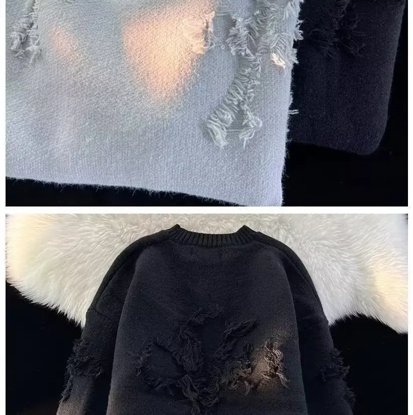 Men's Black Rippled Crewneck Sweater Winter Wear — feature 9